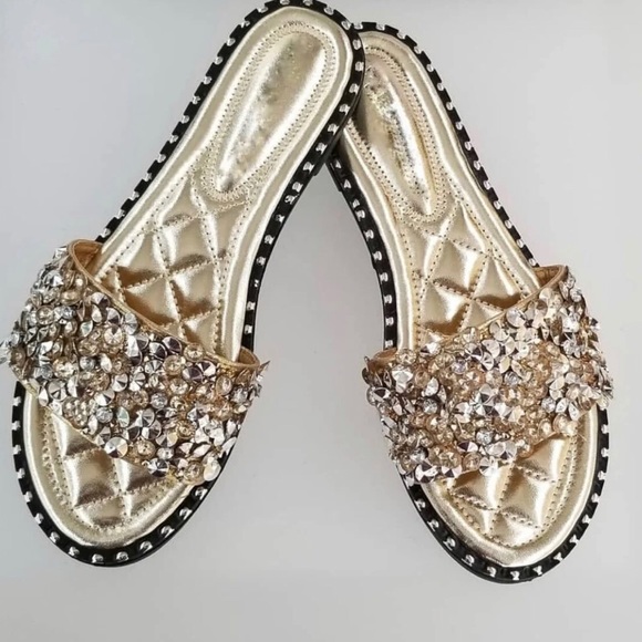 ‼️LAST ONE!!‼️Gold rhinestone embellished h sandal - Picture 3 of 7
